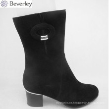 Beverley mujeres de cuero genuino barato botas de gamuza negro